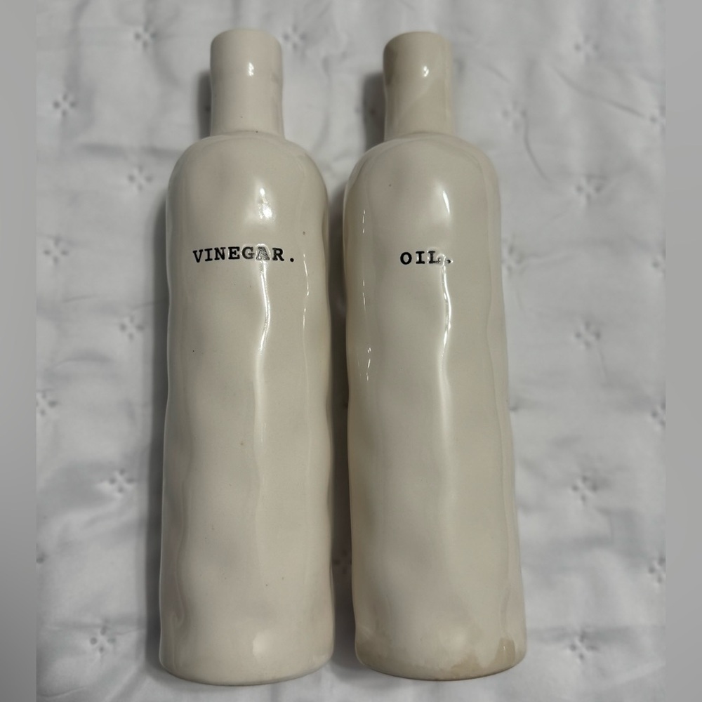 Rae Dunn Cream Ceramic Oil and Vinegar Bottles